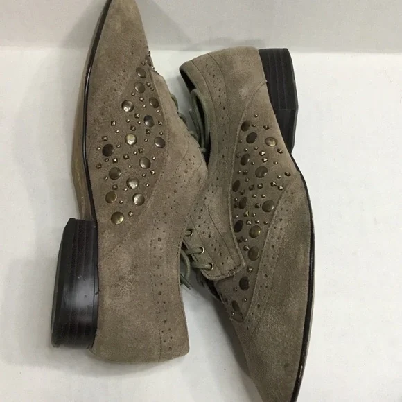 Libby Edelm Raina Suede Lace Up Studded Flats - Picture 6 of 11